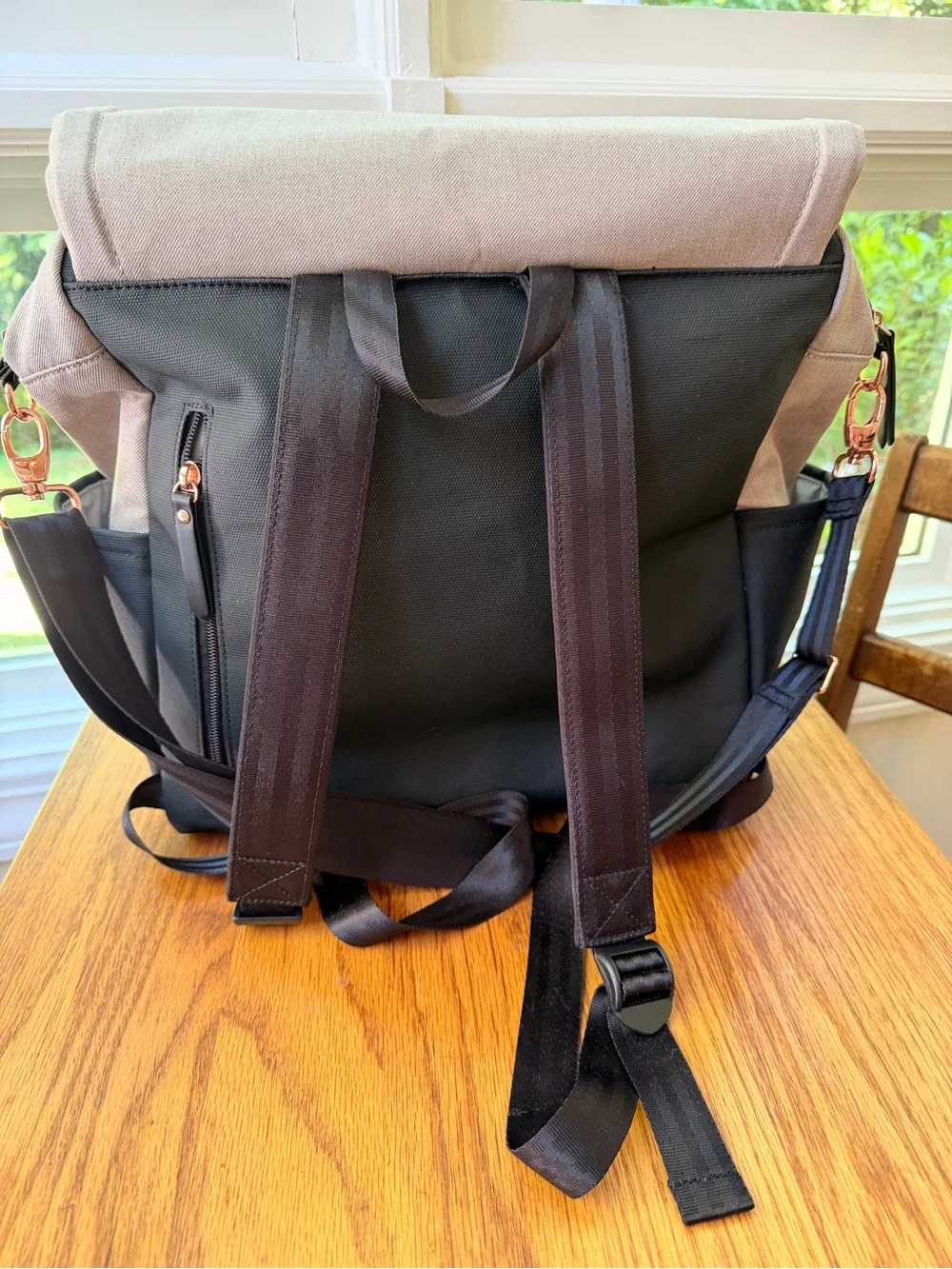 Petunia Pickle Bottom Two-Tone Creamy Taupe and Black Diaper Bag